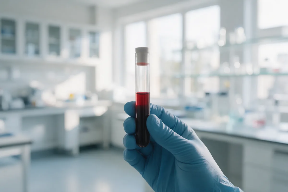 Tubo de laboratorio con una muestra de sangre